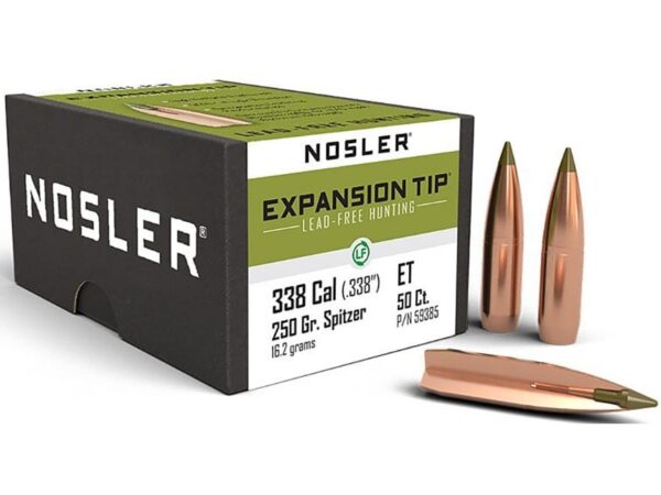 Nosler E-Tip Bullets 338 Caliber (338 Diameter) 250 Grain Spitzer Boat Tail Lead-Free Box of 50